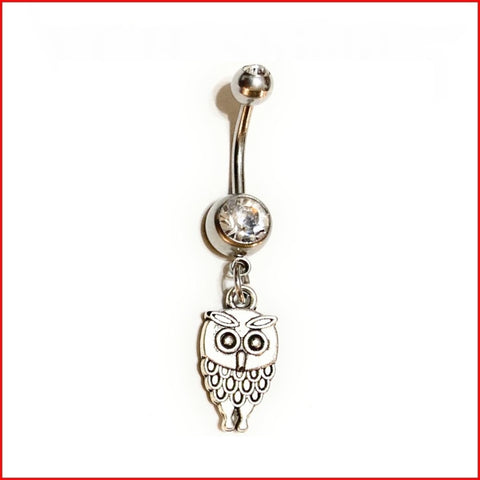 Surgical Steel Hand Crafted Owl Navel Barbell.