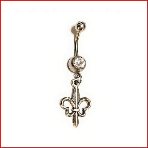 Surgical Steel Hand Crafted Fleur De Lis Navel Barbell.