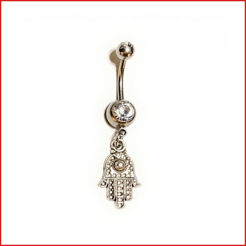 Surgical Steel Hand Crafted Hamsa Hand Navel Barbell.