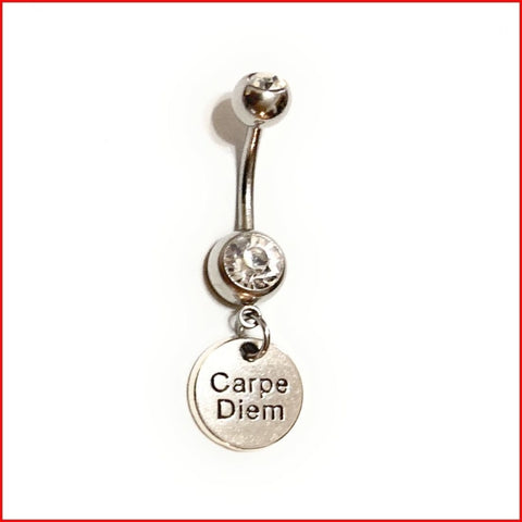 Surgical Steel Hand Crafted Carpe Diem Navel Barbell.
