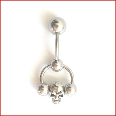 Surgical Steel Horseshoe with SKULL Heavy Bottom Ball VCH Piercing Barbell.