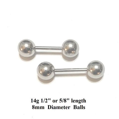 Surgical Steel 14g with 8mm Balls Frenum Barbell or Vagina Massager.