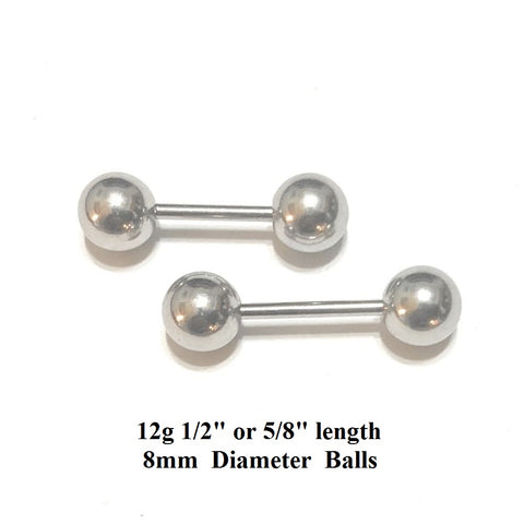Surgical Steel 12g with 8mm Balls Frenum Barbell or Vagina Massager.