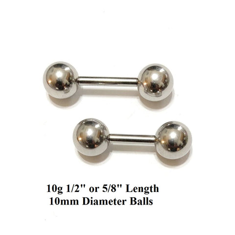 Surgical Steel 10g with 10mm Balls Frenum Barbell or Vagina Massager.