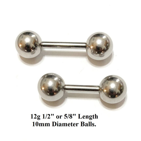 Surgical Steel 12g with 10mm Balls Frenum Barbell or Vagina Massager.