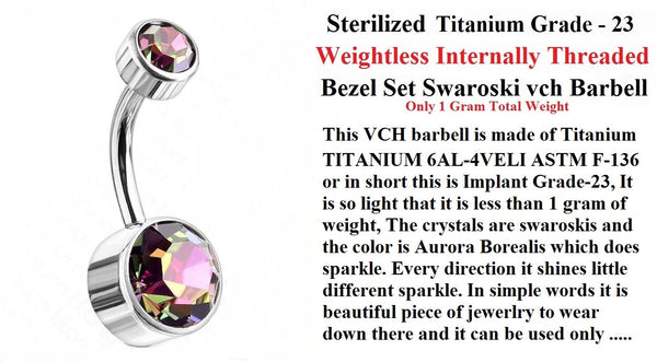 AB Swarovski Set in TITANIUM Grade 23 INTERNAL THREAD 8 & 10mm Length VCH barbells.