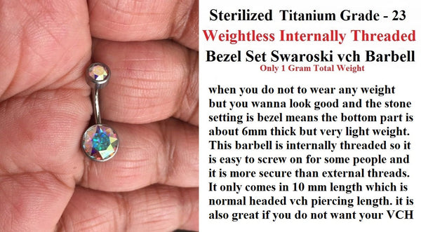 AB Swarovski Set in TITANIUM Grade 23 INTERNAL THREAD 8 & 10mm Length VCH barbells.