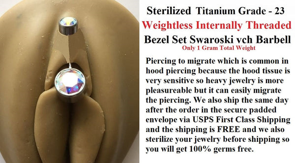 AB Swarovski Set in TITANIUM Grade 23 INTERNAL THREAD 8 & 10mm Length VCH barbells.