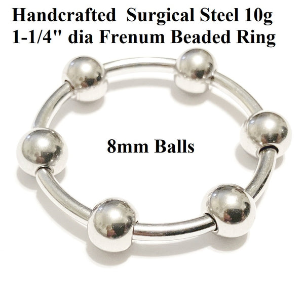 Handcrafted Stainless Steel 10 G, 1-1/4" Dia, 8mm Ball BEADED FRENUM HOOP.