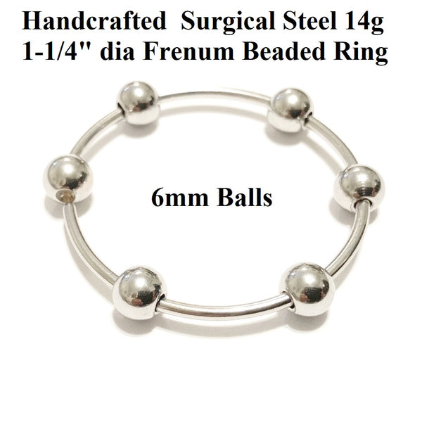 Handcrafted Stainless Steel 14 G, 1-1/4" Dia, 6mm Ball BEADED FRENUM HOOP.