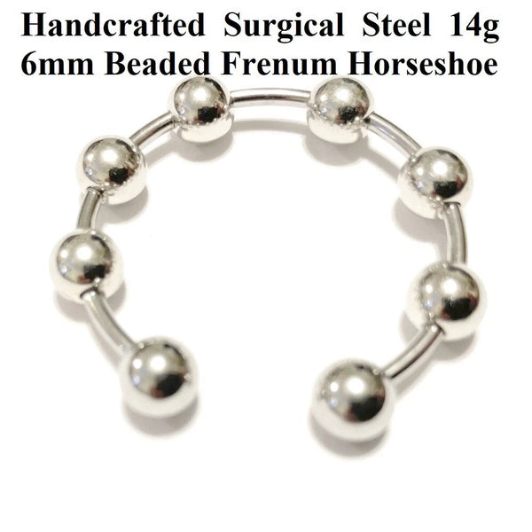 Handcrafted Stainless Steel 14 G, 1-1/4" Dia, 6mm Ball BEADED FRENUM Horseshoe.