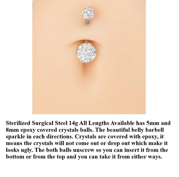 Surgical Steel 14g Epoxy epoxy  Clear Ferido Gems Navel Barbell.