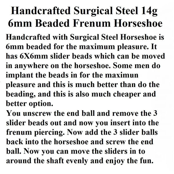 Handcrafted Stainless Steel 14 G, 1-1/4" Dia, 6mm Ball BEADED FRENUM Horseshoe.