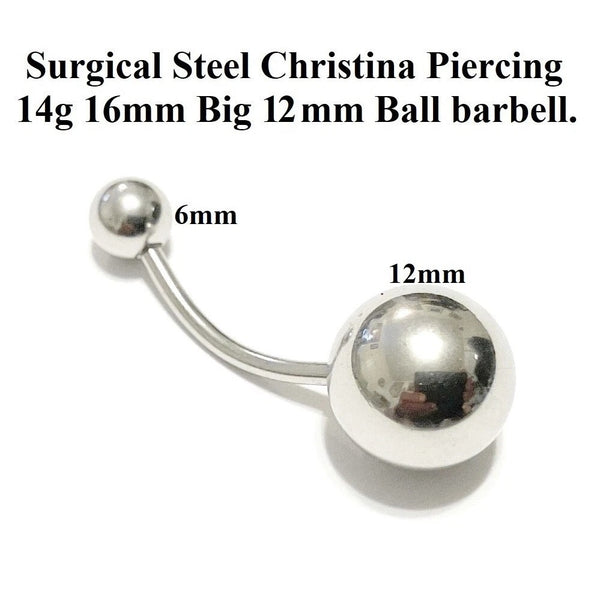 Surgical Steel CHRISTINA 14g Barbell with 1/2" Heaviest Ball.
