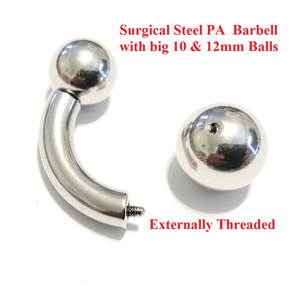 Surgical Steel 8, 6 & 4g 5/8" w SOLID 10 & 12mm Balls PA Barbells.