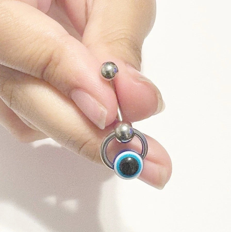 Surgical Steel Evil Eye Protection 14g VCH Barbell.