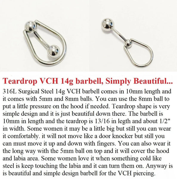Surgical Steel Teardrop Drop 4g VCH Barbell.