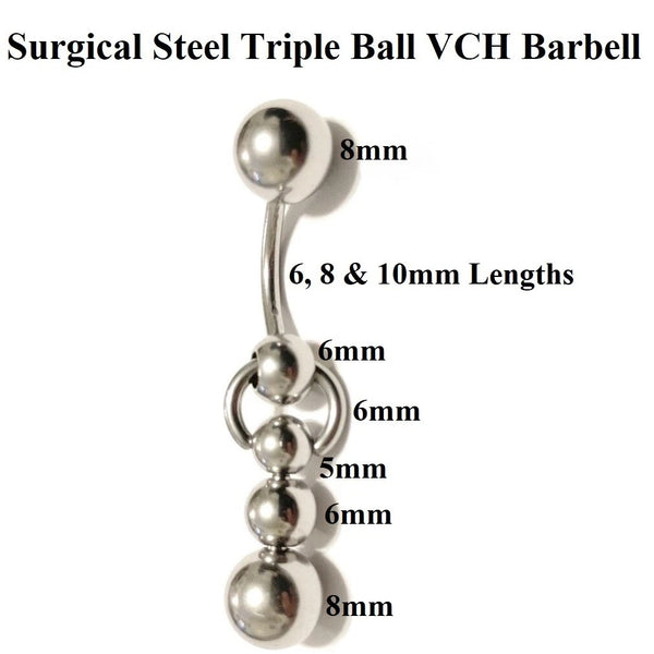 Surgical Steel Triple Balls 14g VCH Barbell.
