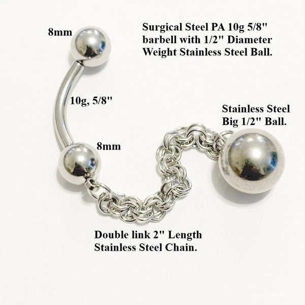 Surgical Steel 10g, 5/8" Ball n Chain PA Barbell.