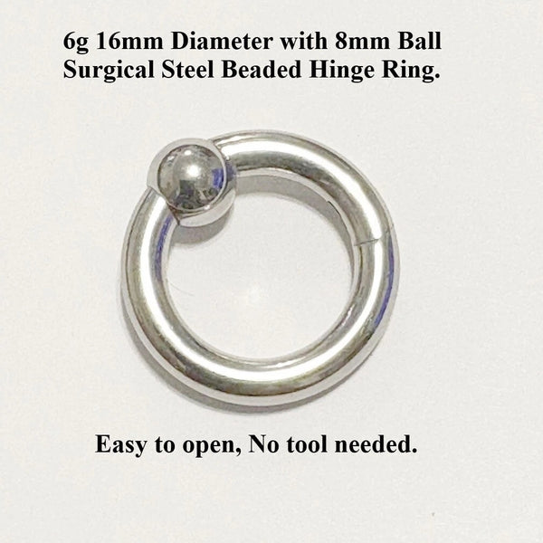 Surgical Steel 6g, 5/8" with 8mm Ball easy PA Ring.