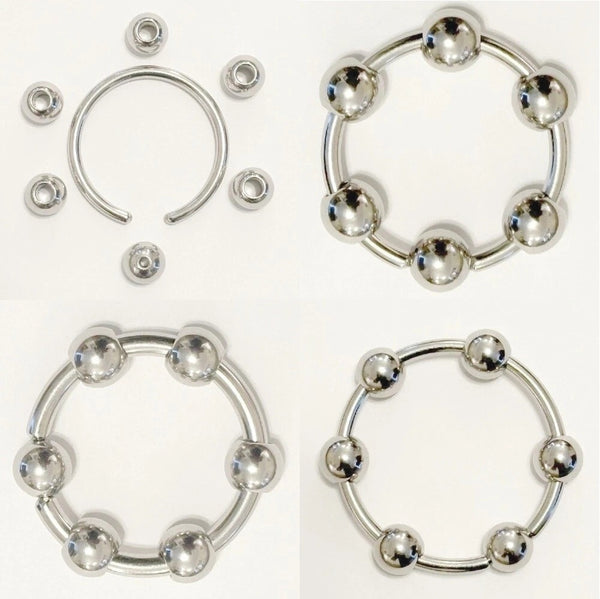 Stainless Steel 6 G, 1-1/4" Dia, 10mm Ball BEADED FRENUM HOOP.