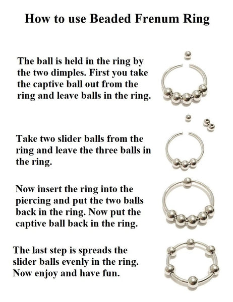 Stainless Steel 6 G, 1-1/4" Dia, 10mm Ball BEADED FRENUM HOOP.