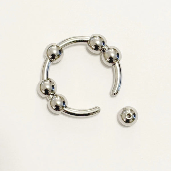 Stainless Steel 6 G, 1-1/4" Dia, 10mm Ball BEADED FRENUM HOOP.