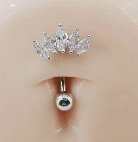 Surgical Steel 5 Marquise CZs14g Navel Barbell.