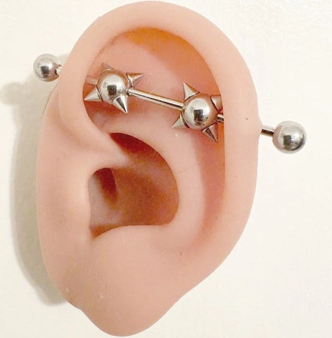 Surgical Steel 8 Spikes 14g Industrial Barbell.