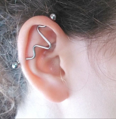 Surgical Steel Big Waves 14g Industrial Barbell.