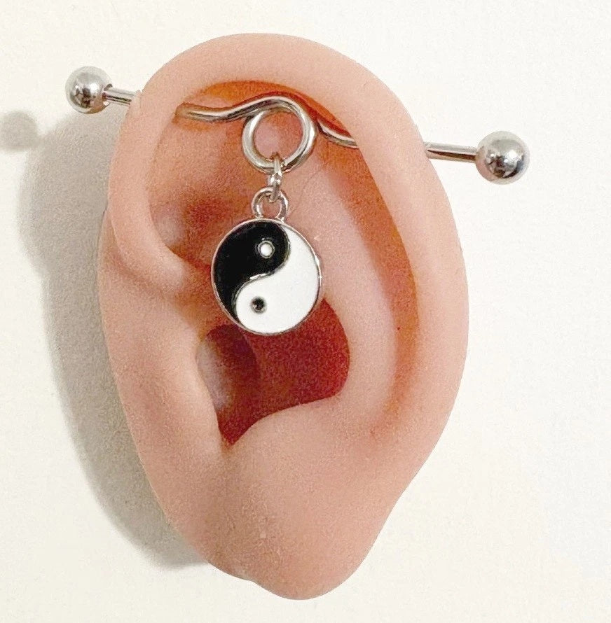 Surgical Steel Yin Yang Charm 14g Industrial Barbell.