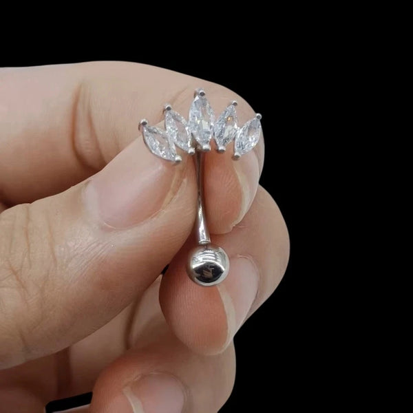 Surgical Steel 5 Marquise CZs14g Navel Barbell.