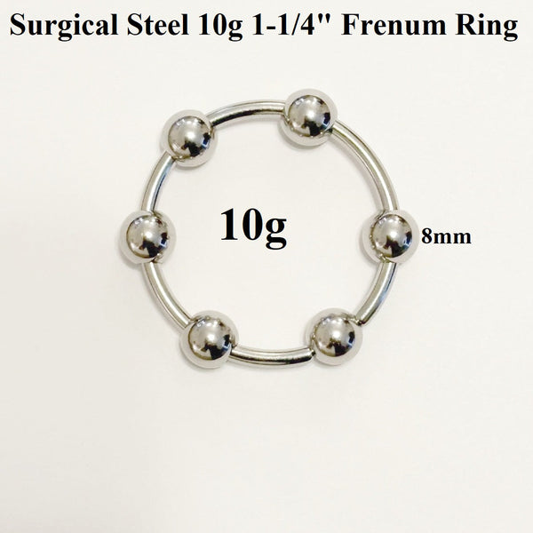 316L Surgical Steel 10g, 8g & 6g 1-1/4" Diameter BEADED FRENUM RINGS.