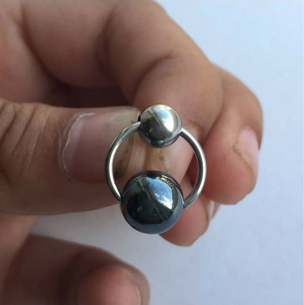 Surgical Steel & 10mm Hematite Ball Reversible Doorknocker 14g Christina Barbell.