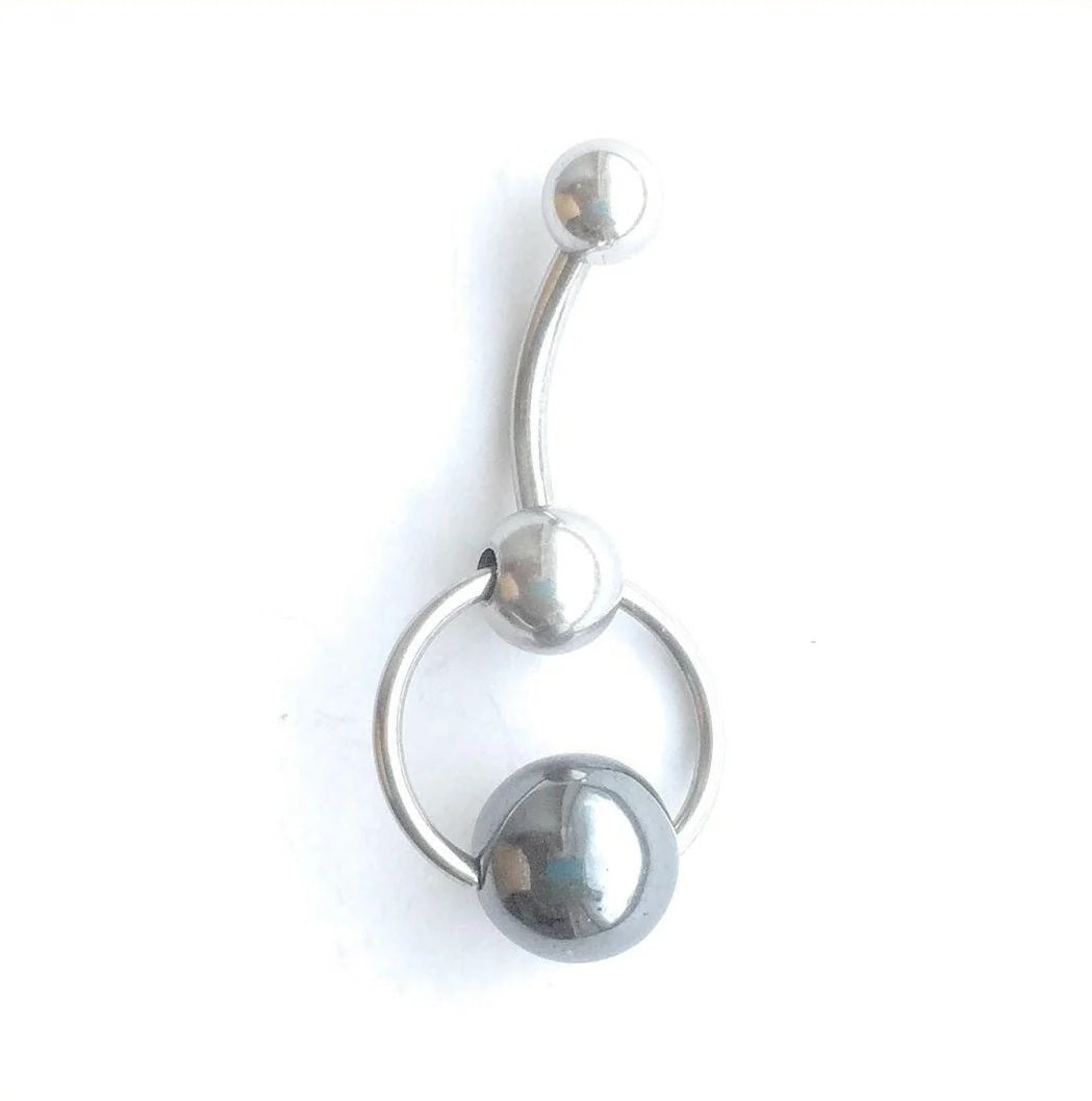 Surgical Steel & 10mm Hematite Ball Reversible Doorknocker 14g Christina Barbell.