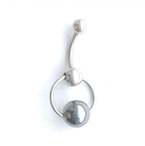 Surgical Steel & 10mm Hematite Ball Reversible Doorknocker 14g Christina Barbell.