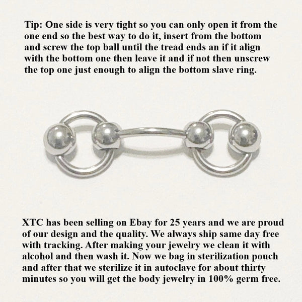 Surgical Steel DOUBLE SLAVE Rings 14g VCH Barbell.