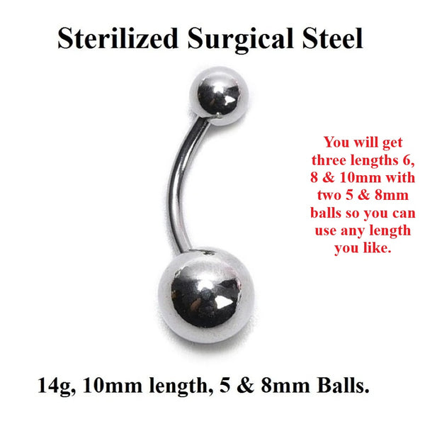 Surgical Steel 14g Classic Navel Barbell.