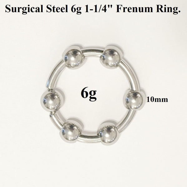 316L Surgical Steel 10g, 8g & 6g 1-1/4" Diameter BEADED FRENUM RINGS.