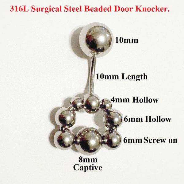 "Cover The Hood" Surgical Steel Beaded Horseshoe 14g 10mm Door Knocker Barbell.