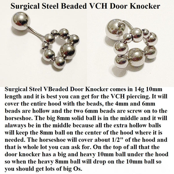 "Cover The Hood" Surgical Steel Beaded Horseshoe 14g 10mm Door Knocker Barbell.