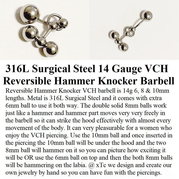 HAMMER KNOCKER Reversible VCH Barbell 316L Surgical Steel 14g.