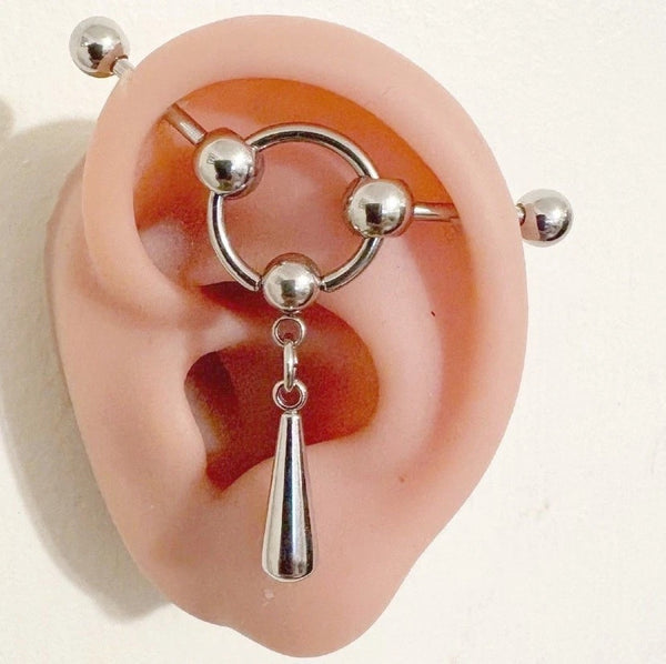 Surgical Steel Teardrop Dangle 14g Industrial Barbell.