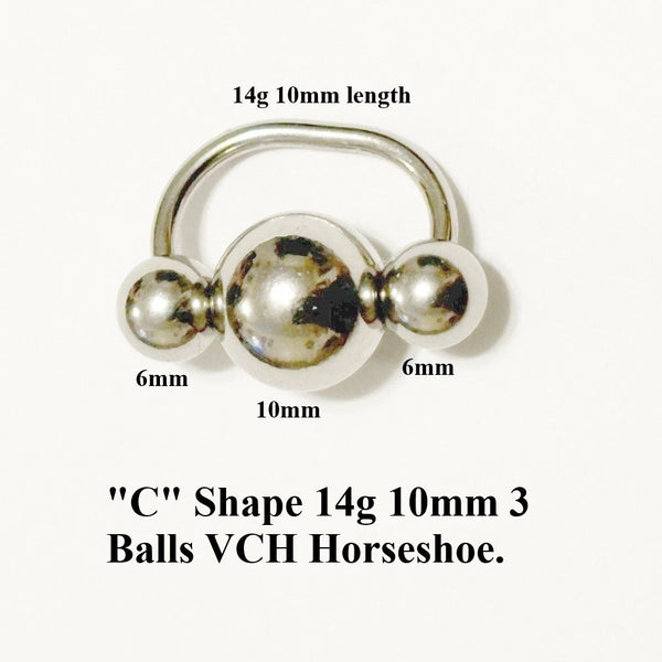 Surgical Steel 10mm Solid Ball 14g VCH Horseshoe.