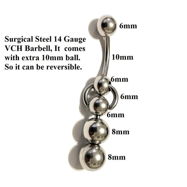 Surgical Steel Double 8mm Balls 14g VCH Barbell.