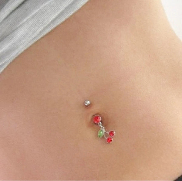 Surgical Steel 14g Pair Cherries Navel Barbell.