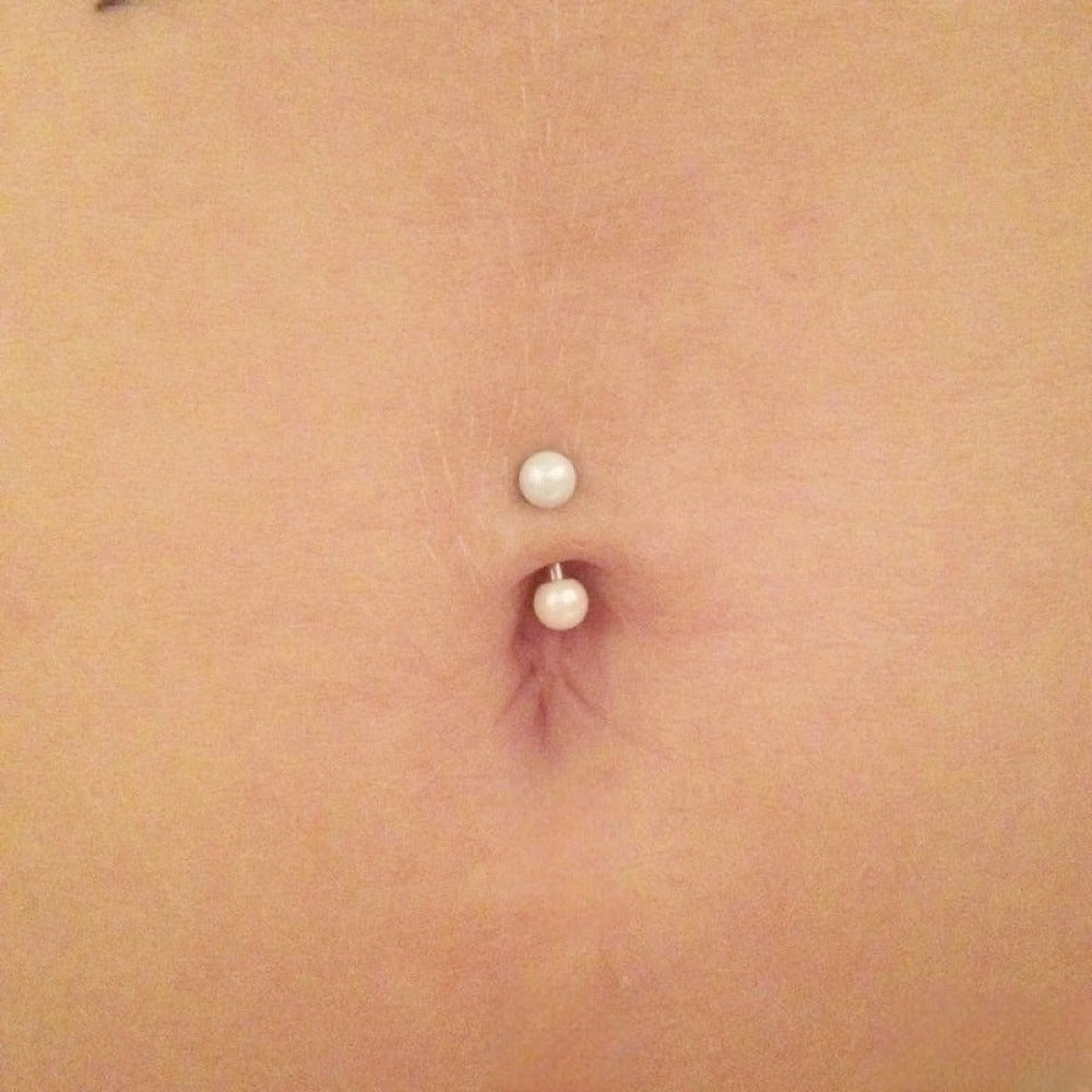 Surgical Steel 14g White Pearl Navel Barbell.