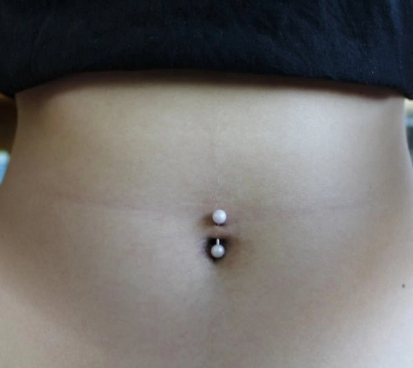 Surgical Steel 14g White Pearl Navel Barbell.