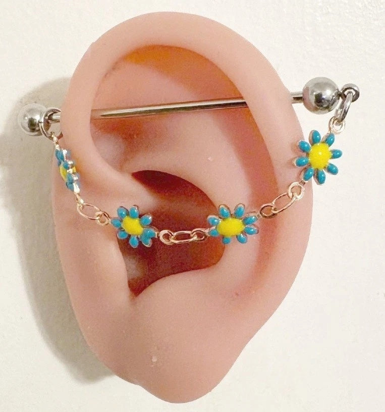 Surgical Steel Daisy Chain 14g Industrial Barbell.