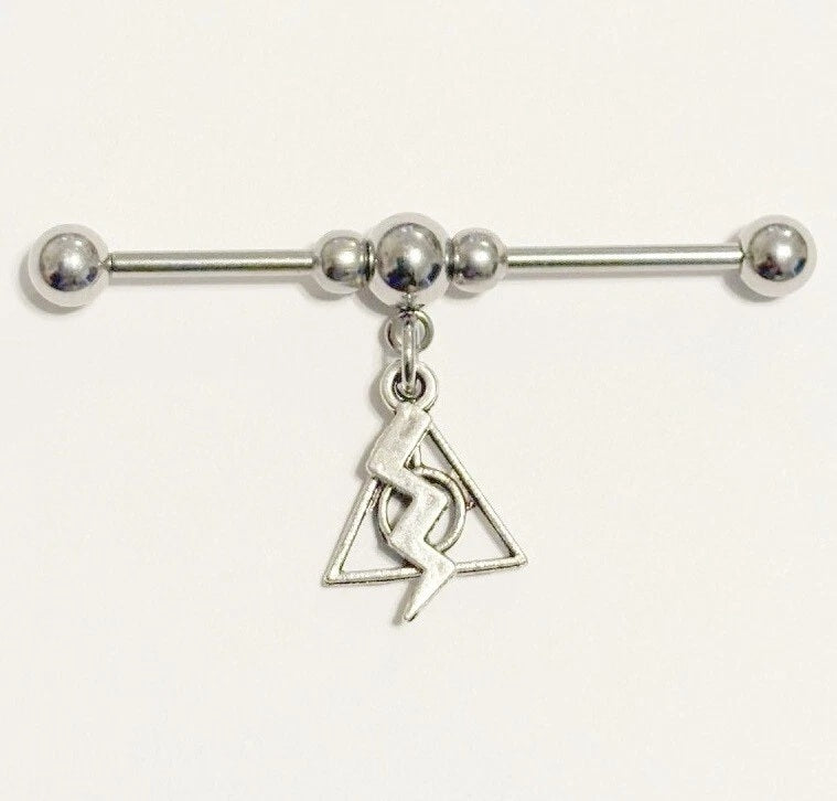 Surgical Steel Hand Crafted HP Deathly Hallows Industrial Barbell.